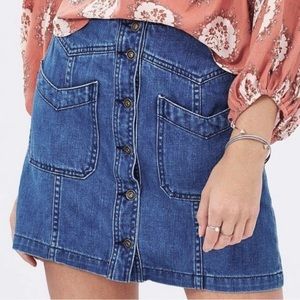 Free People Button Down Denim Mini Skirt Jean